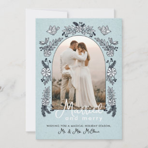 Tarjeta Festiva Arco fotográfico de Bodas navideños casados y moro