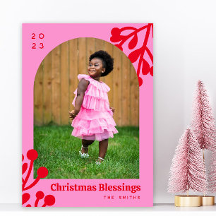 Tarjeta Festiva Arco fotográfico de los Navidades de Pink Holly Be