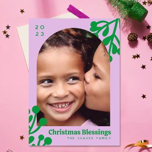 Tarjeta Festiva Arco fotográfico de los Navidades Lavender Holly B