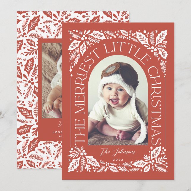 Tarjeta Festiva Arco fotográfico navideño más alegre de la pequeña (Anverso / Reverso)