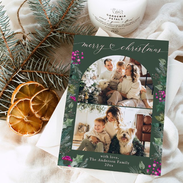 Tarjeta Festiva Arco fotográfico rosa verde bohemio 2 Feliz Navida (Subido por el creador)