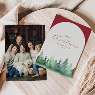 Tarjeta Festiva Arco gris Verde Selva silvestre Árboles navideños