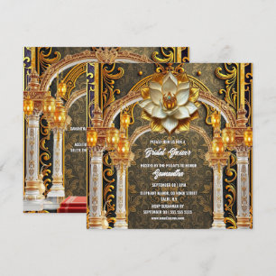 Tarjeta Festiva Arco indio de flor de loto blanco dorado