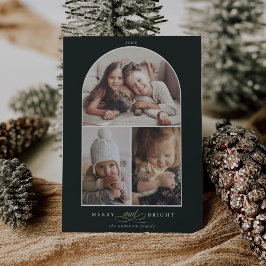 Tarjeta Festiva Arco Moderno 3 Foto Merry & Bright Green