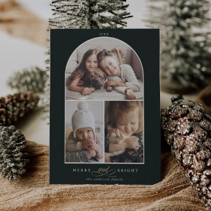 Tarjeta Festiva Arco Moderno 3 Foto Merry & Bright Green