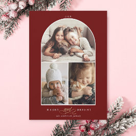 Tarjeta Festiva Arco Moderno 3 Foto Merry & Bright Red