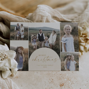 Tarjeta Festiva Arco moderno   Cream Multi Photo Merry Christmas