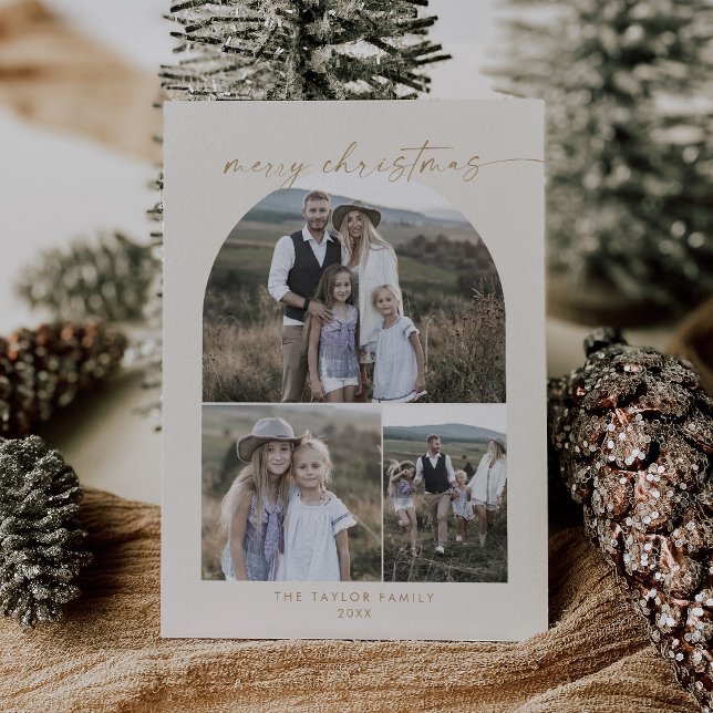 Tarjeta Festiva Arco moderno | Navidades de Collage de fotos crema (Subido por el creador)
