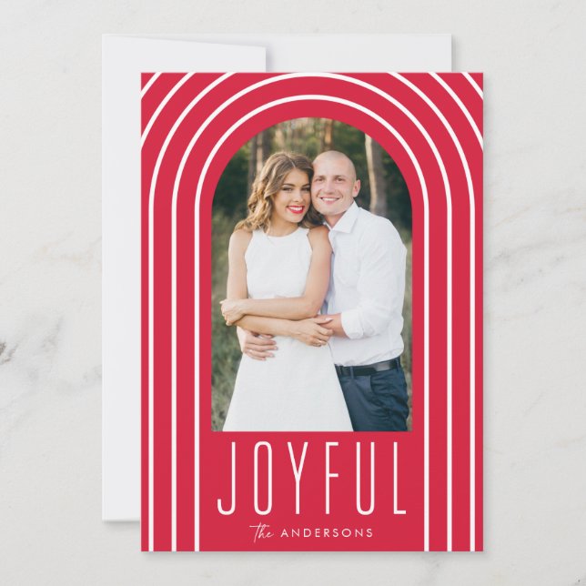 Tarjeta Festiva Arco moderno rojo y blanco 2 foto (Anverso)