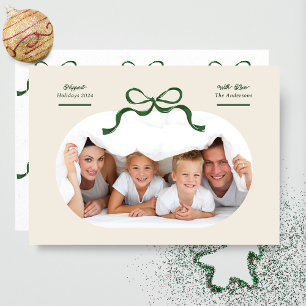 Tarjeta Festiva Arco oval con arco verde moderno Foto Más Feliz