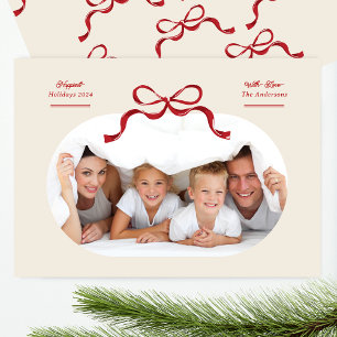 Tarjeta Festiva Arco oval de foto rojo moderno más feliz