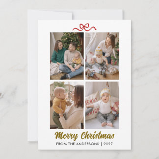 Tarjeta Festiva Arco Rojo Minimalista Moderno 4 Fotos Feliz Navida