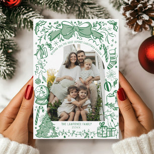 Tarjeta Festiva Arco verde de garabato dibujado a mano Foto Navida