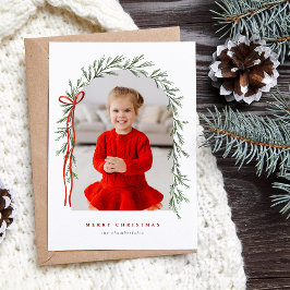 Tarjeta Festiva Arco verde y Navidades de fotografía con guiones e