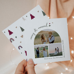 Tarjeta Festiva Arcoiris boho y mora del corazón y foto de tres ca