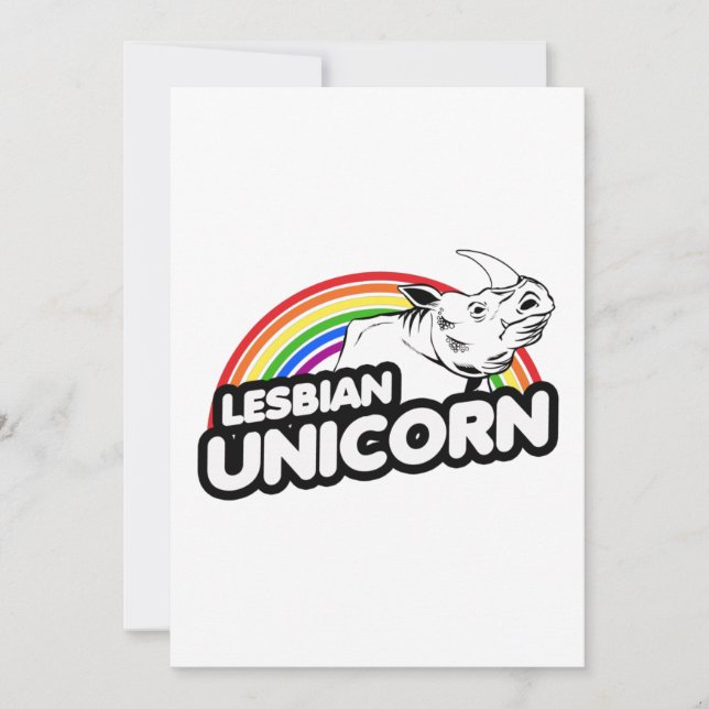 Tarjeta Festiva Arcoiris lesbiana unicornio (Anverso)