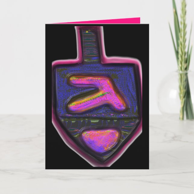 Tarjeta Festiva Arcoiris oscuro Hanukkah dreidel (Anverso)