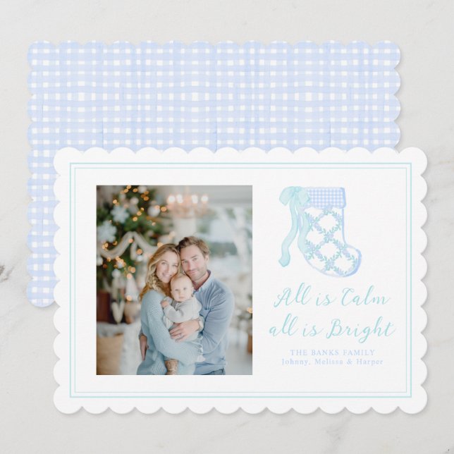 Tarjeta Festiva Arcos de color azul preppy (Anverso / Reverso)