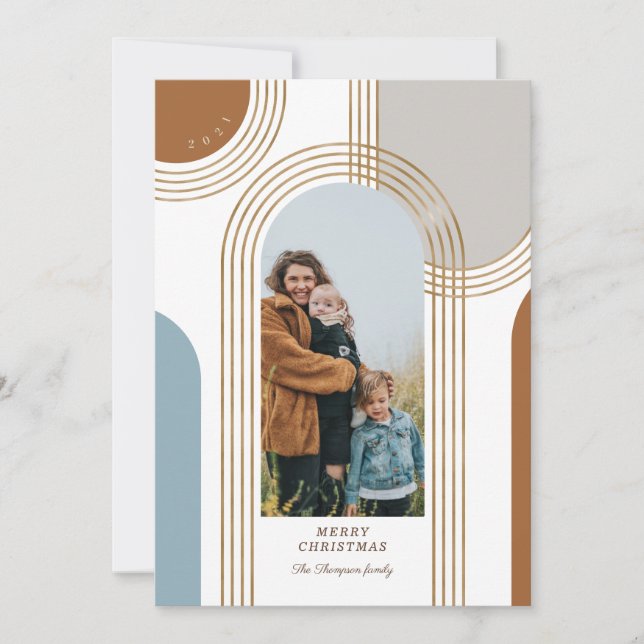 Tarjeta Festiva Arcos dorados geométricos concéntricos modernos 1  (Anverso)