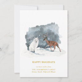 Tarjeta Festiva ARCTIC WINTER Animal Gold Script Minimalista