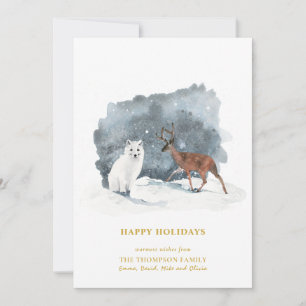 Tarjeta Festiva ARCTIC WINTER Animal Gold Script Minimalista