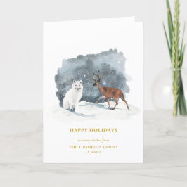 Tarjeta Festiva ARCTIC WINTER Animal Gold Script Minimalista