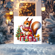 Ardilla con caña de candy y regalos