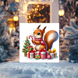 Tarjeta Festiva Ardilla con caña de candy y regalos