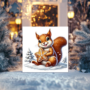 Tarjeta Festiva ardilla con galleta de pan de jengibre