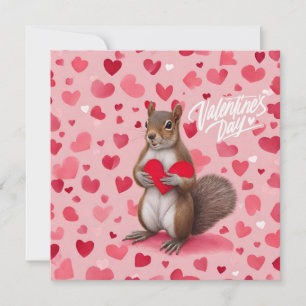 Tarjeta Festiva Ardilla del Día de San Valentín con Corazones