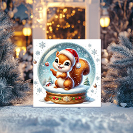 Tarjeta Festiva Ardilla en bola de nieve