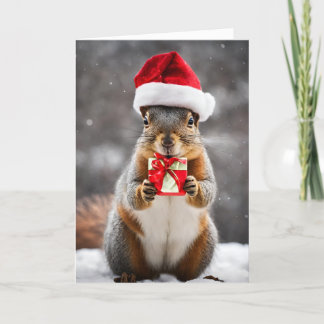 Tarjeta Festiva Ardilla Fox con Navidades de Santa Hat