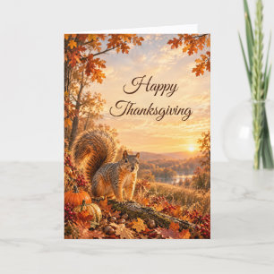Tarjeta Festiva Ardilla Zorra de Otoño Bosque Día de Acción de Gra
