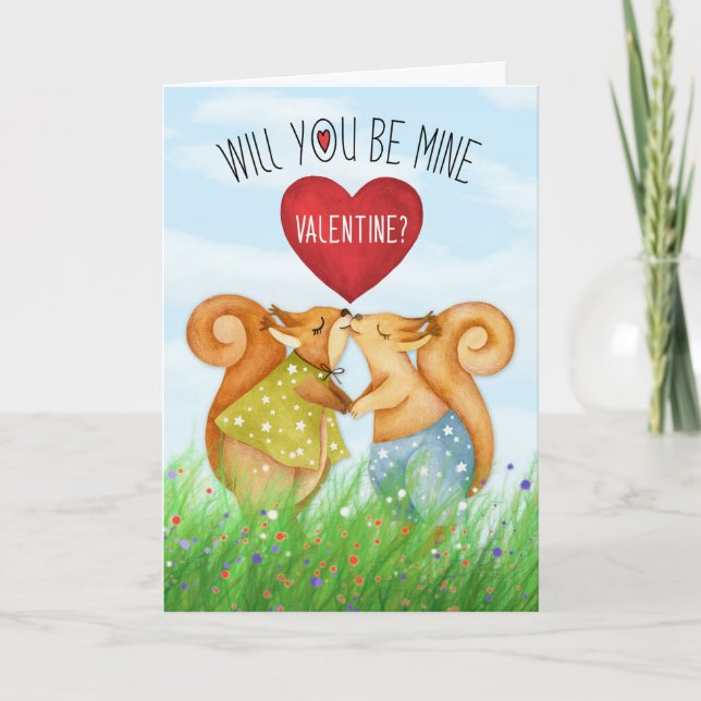 Tarjeta Festiva Ardillas de besar por El día de San Valentín (Anverso)