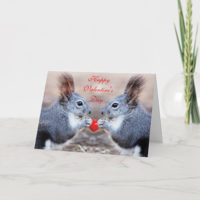Tarjeta Festiva ardillas de San Valentín - Feliz Día de San Valent (Anverso)