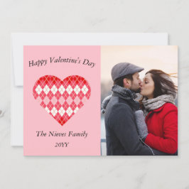 Tarjeta Festiva Argyle Clásico Rojo y Rosa de San Valentín (Rosa)