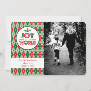 Tarjeta Festiva Argyle Joy To the World Navidades Picture (Holly)