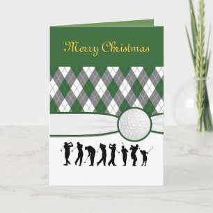 Tarjeta Festiva Argyle plaid with ribbon greeting Christmas card.