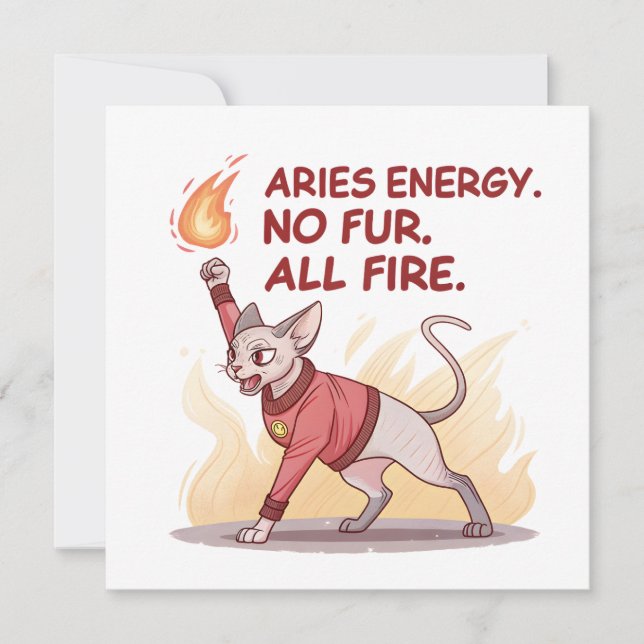 Tarjeta Festiva Aries Energy Sphynx Cat Fire Illustration (Anverso)