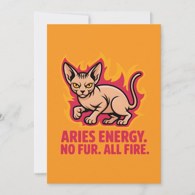 Tarjeta Festiva Aries Energy Sphynx Cat Fire Illustration (Anverso)