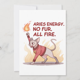 Tarjeta Festiva Aries Energy Sphynx Cat No Fur All Fire Art