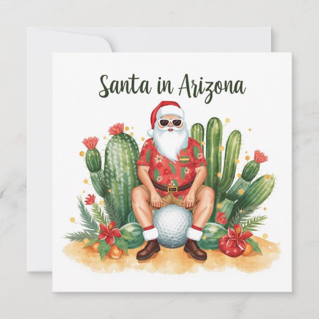 Tarjeta Festiva Arizona Christmas with Santa Claus on golf ball  (Anverso)