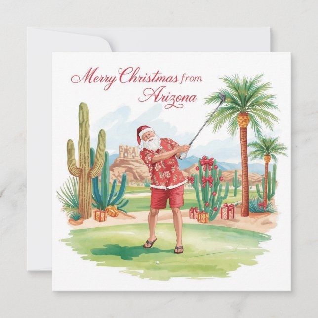 Tarjeta Festiva Arizona Golf Christmas in Arizona   Santa Claus (Anverso)