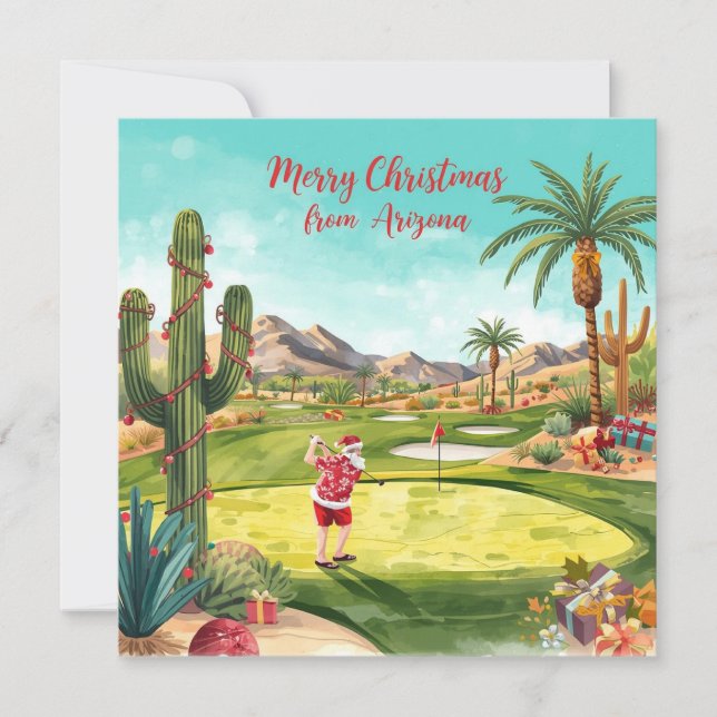 Tarjeta Festiva Arizona Golf Christmas in Arizona   Santa Claus (Anverso)