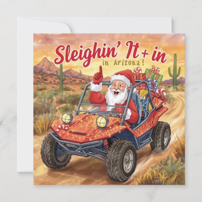 Tarjeta Festiva Arizona Golf Christmas Santa Golfer driving cart (Anverso)