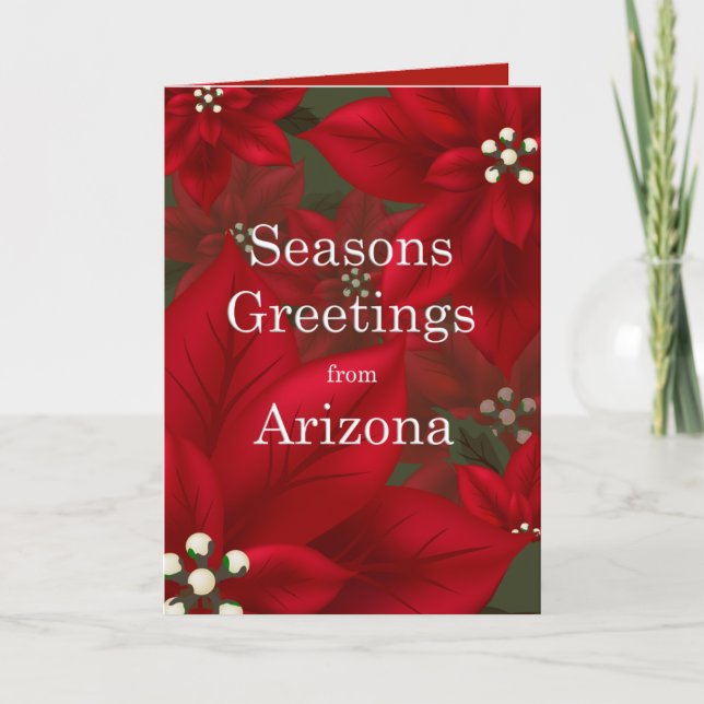Tarjeta Festiva Arizona Poinsettia Seasons Saluda a los Navidades (Anverso)