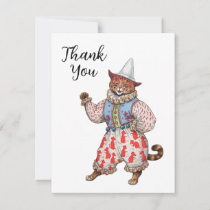Tarjeta Festiva Arlequín Gato Disfrazado Teatral Arte Gracias
