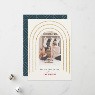 Tarjeta Festiva Armada de Navidades de fotografía de artes doradas