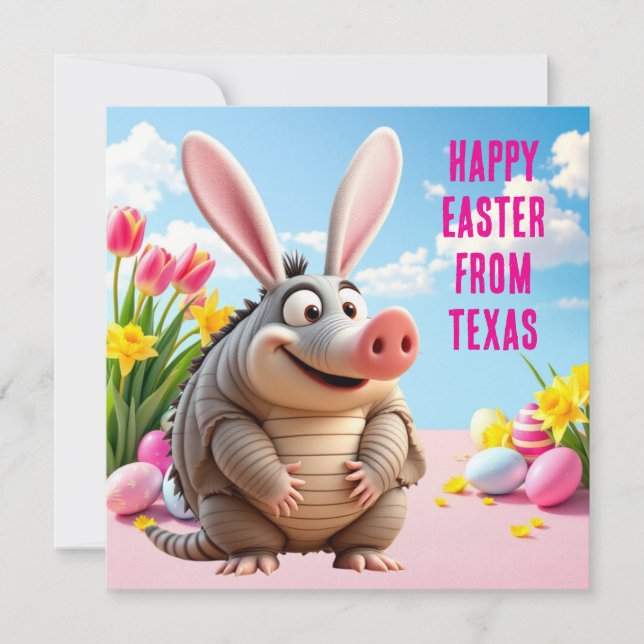 Tarjeta Festiva Armadillo de nueve bandas con orejas de conejo (Anverso)