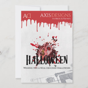Tarjeta Festiva Arquitecto Halloween Zombie y saludos de sangre